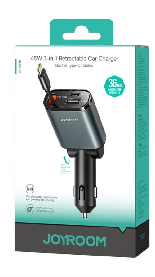 Joyroom Car Charger 60W 3in1 Retractable JR-CCL07