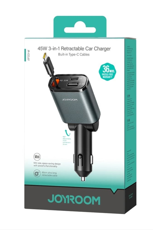Joyroom Car Charger 60W 3in1 Retractable JR CCL07